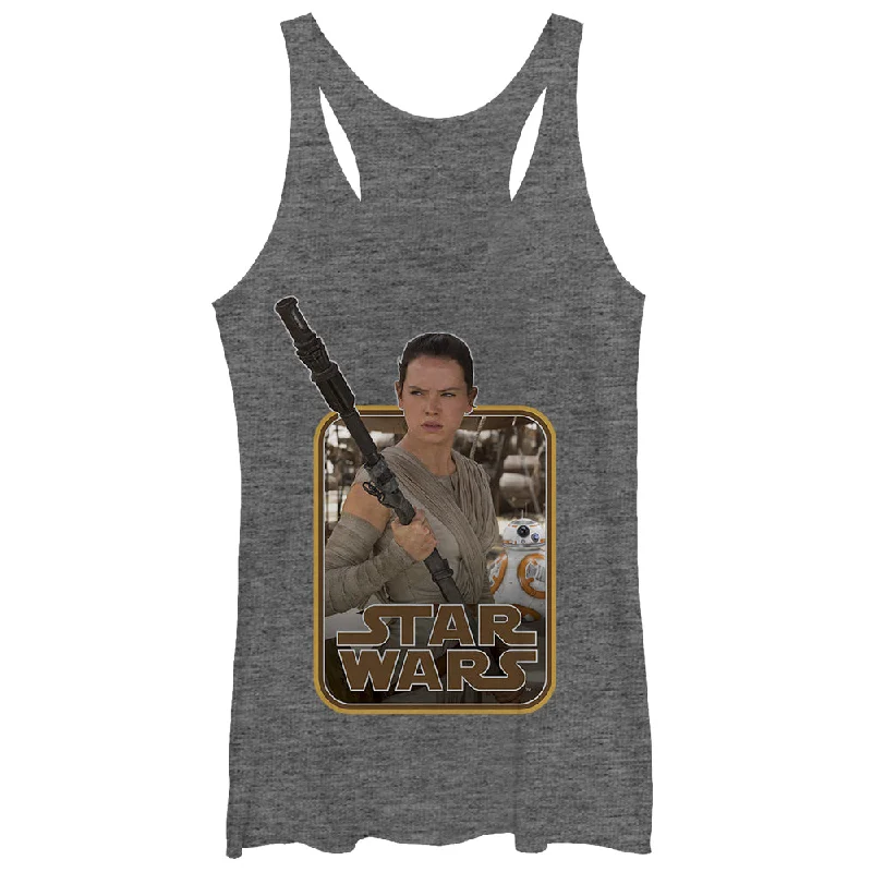 Women's Star Wars The Force Awakens Retro Rey and BB-8 Racerback Tank Top solid color tank