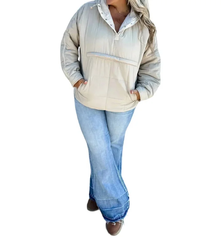 Peyton Puffer Jacket In Beige Toggled Jacket Drawstring Jacket Belted Jacket