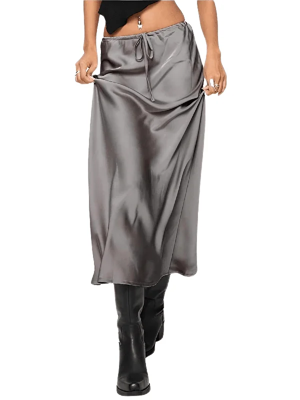Trendy High Waist A Line Long Satin Skirts For Women lace skirt romantic