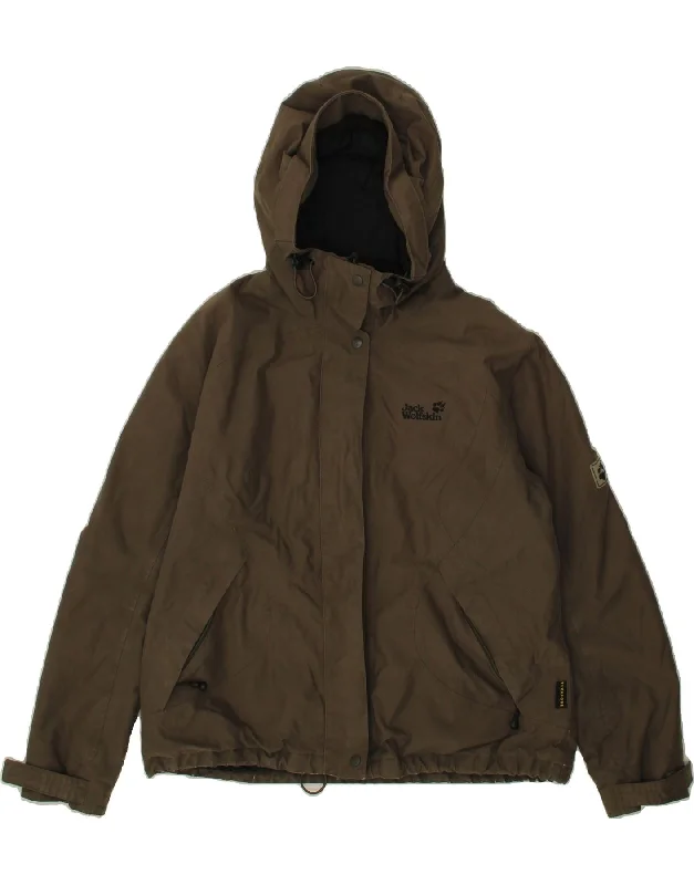 JACK WOLFSKIN Womens Hooded Windbreaker Jacket UK 18 XL Khaki Polyester Snapped Jacket Toggled Jacket Drawstring Jacket JACK WOLFSKIN Womens Hooded Windbreaker Jacket UK 18 XL Khaki Polyester Snapped Jacket Toggled Jacket Drawstring Jacket