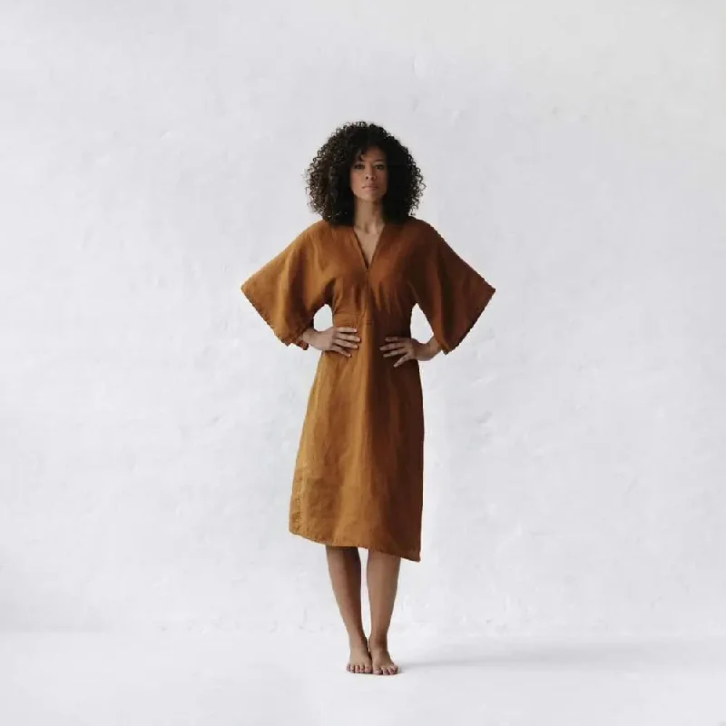 Linen Dress Yuko Mustard by Seaside Tones Tunics Luxurious high-end