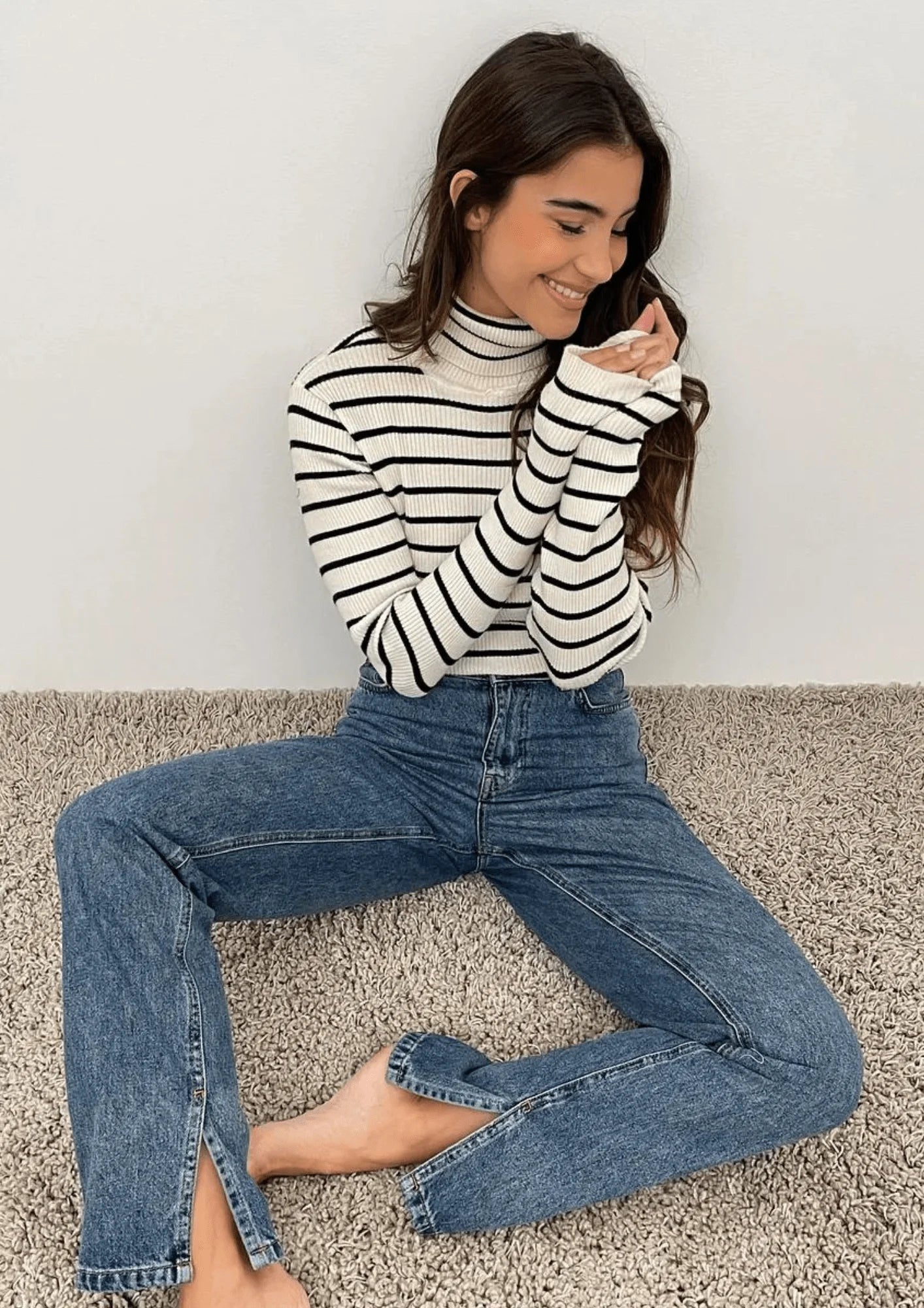 SIDE SLIT DENIM TROUSERS Trousers cozy comfortable