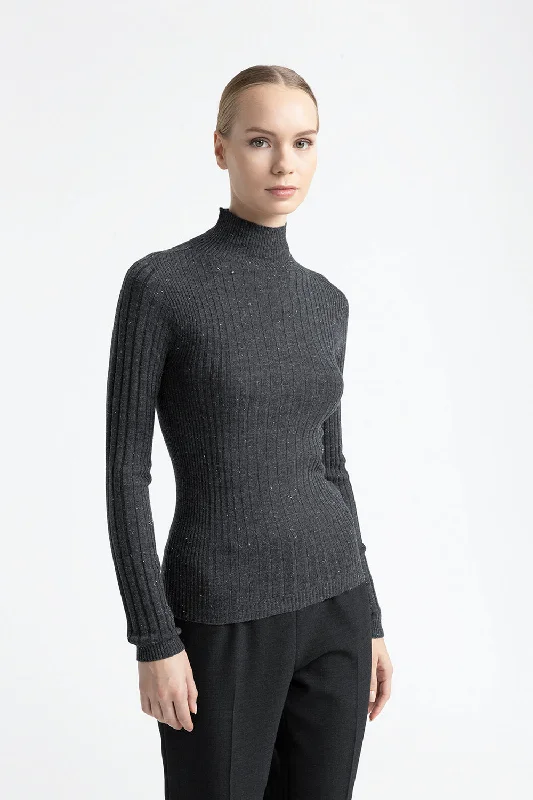 Wool high neck ribbed sweater Striped Floral Plaid