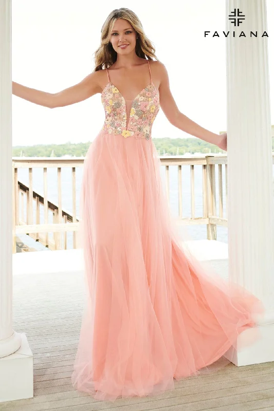V-Neck Floral Sequin Prom Dress With Flowy Tulle Skirt | 11001 Tunics Winter warm