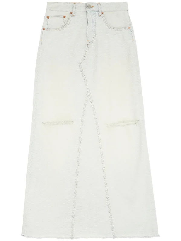 CONTRAST STITCHING DENIM MAXI SKIRT velvet skirt glossy