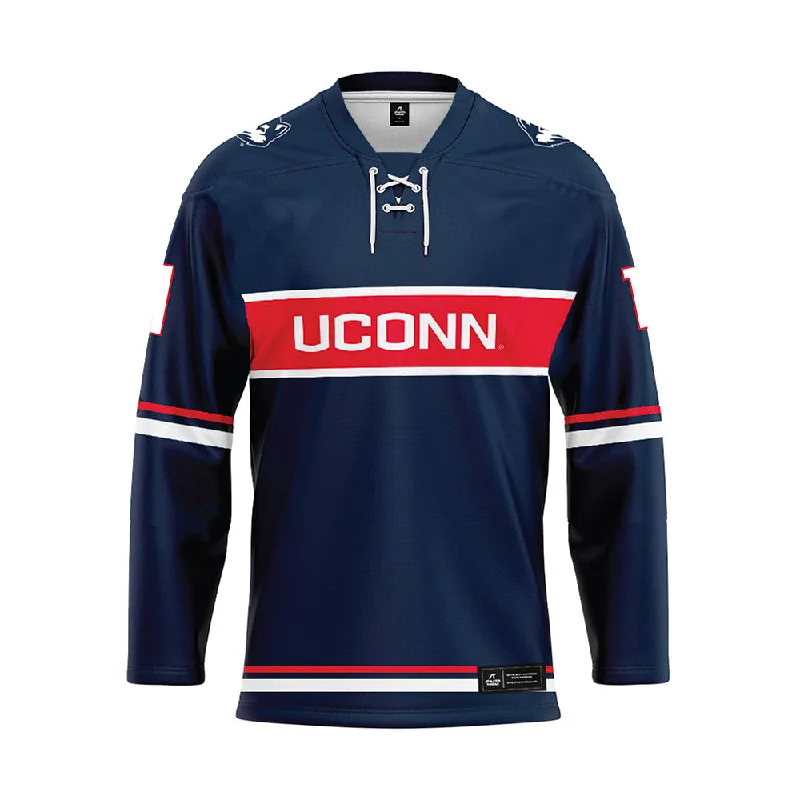 UConn - NCAA Women's Ice Hockey : Christina Walker - Navy Hockey Jersey Winter Jersey Top