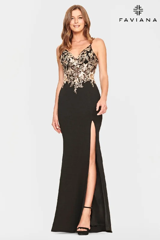 Corset Bodice Prom Dress With Gold Beaded Applique And V Neckline Tunics Seasonal trendy