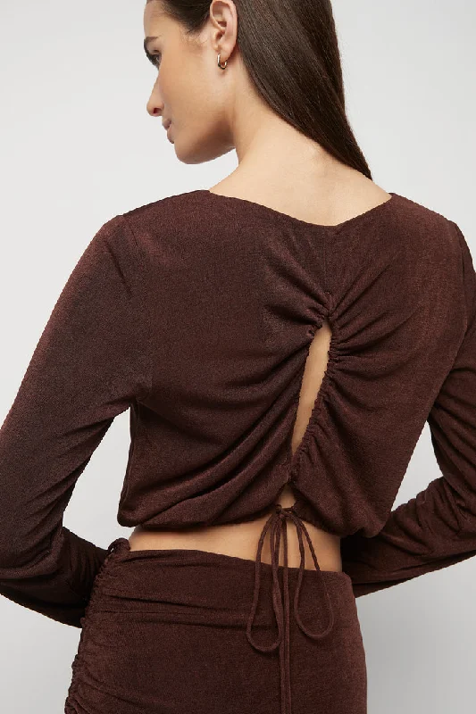 Wiltshire Jersey Tie Top in Dark Coffee Cotton Jersey Tee
