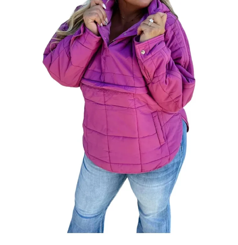 Peyton Puffer Jacket In Mulberry Zippered Jacket Buttoned Jacket Snapped Jacket