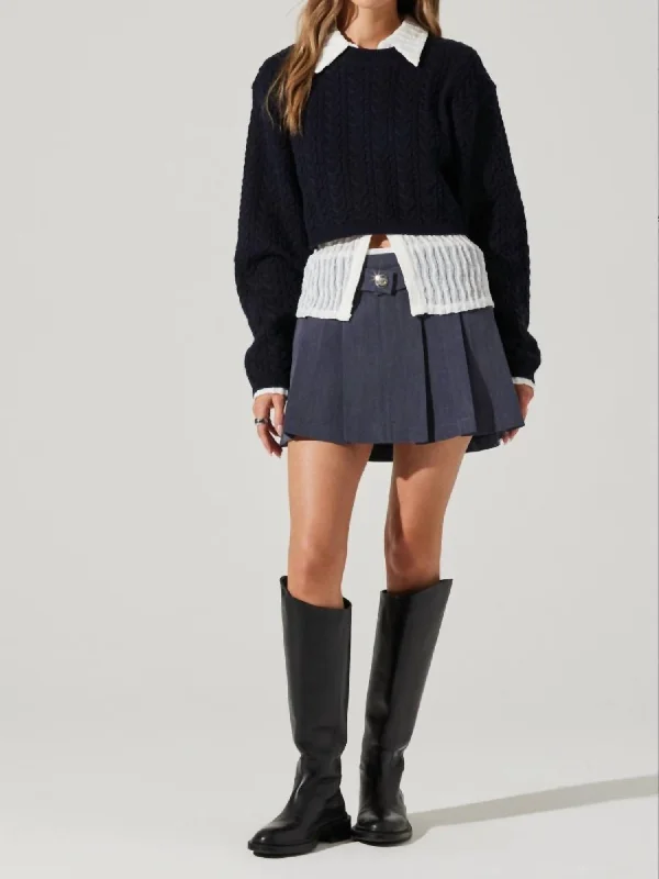 Jorah Sweater In Midnight Navy Boat Neck Shawl Collar Notched Collar