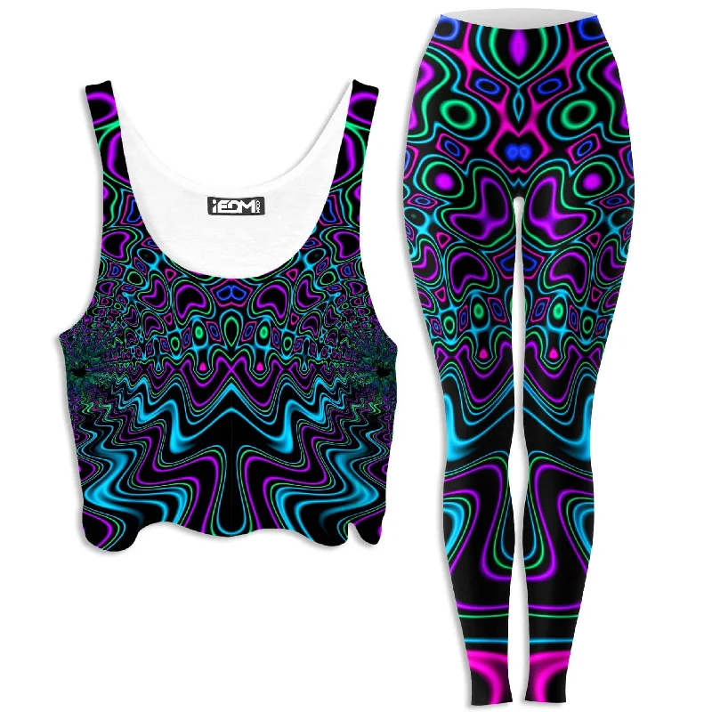 Fractal River Crop Top and Leggings Combo Fleece Nylon Spandex