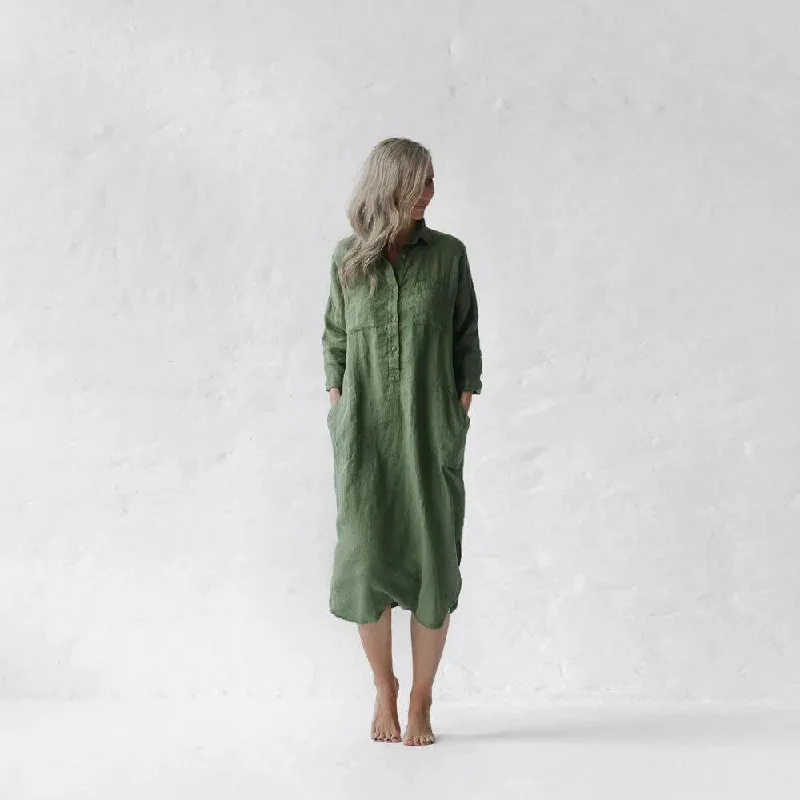 Linen shirt-dress olive by Seaside Tones Tunics Sophisticated sleek