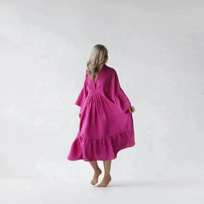 Sea Pink Neon Linen Dress by Seaside Tones Tunics Evening elegant