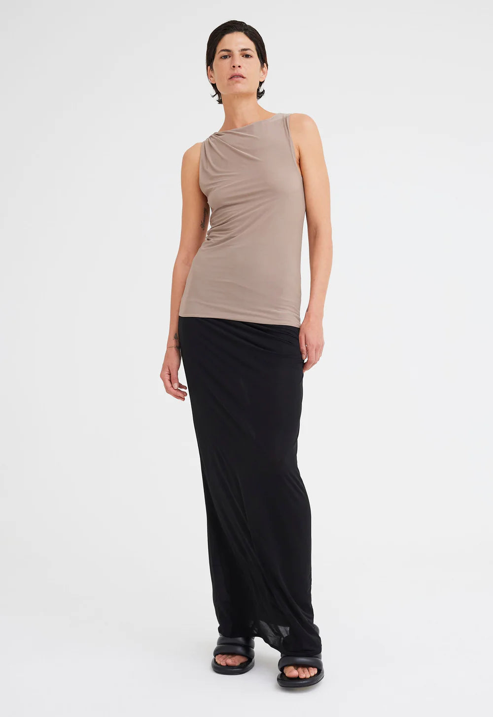 Chance Jersey Top in Mushroom Neutral Linen Jersey Top