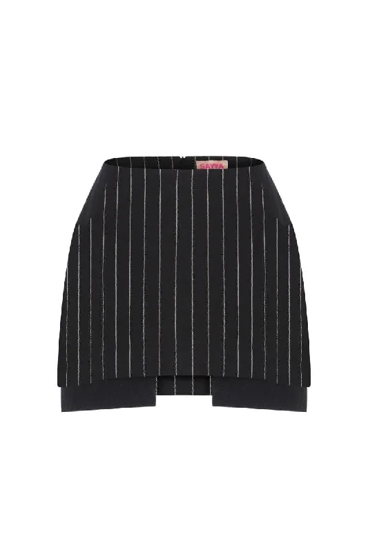 BLACK ASYMMETRICAL PINSTRIPE MINI SKIRT seamless skirt comfort