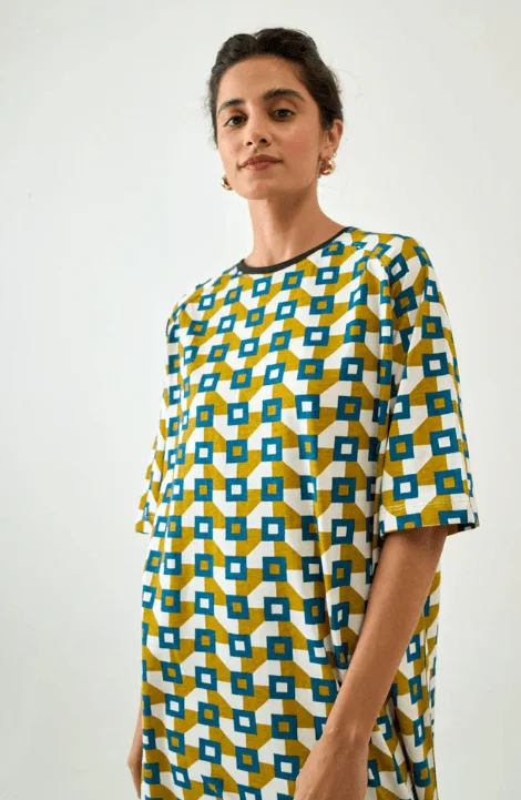 Printed Cotton Jersey Long Tunic Lightweight Jersey Top