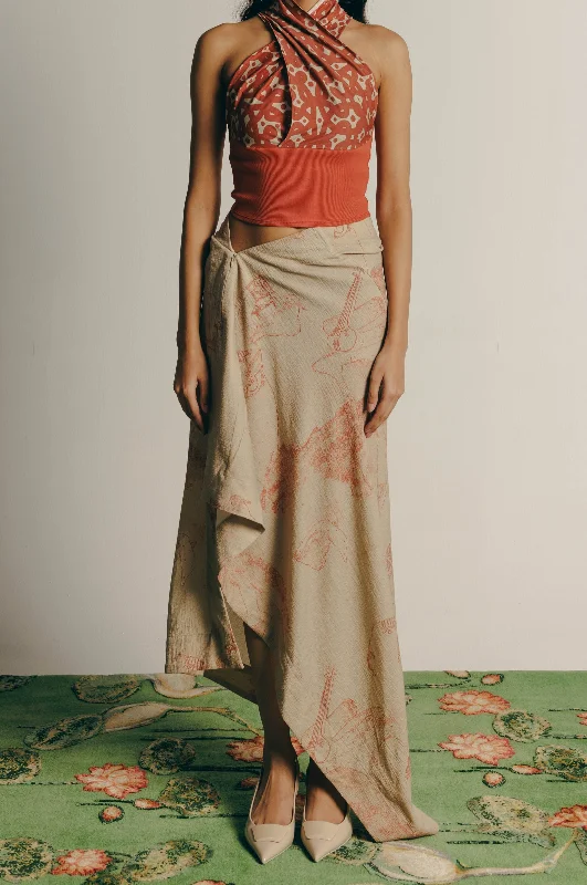 Surrealist Outline Draped Skirt leather skirt bold