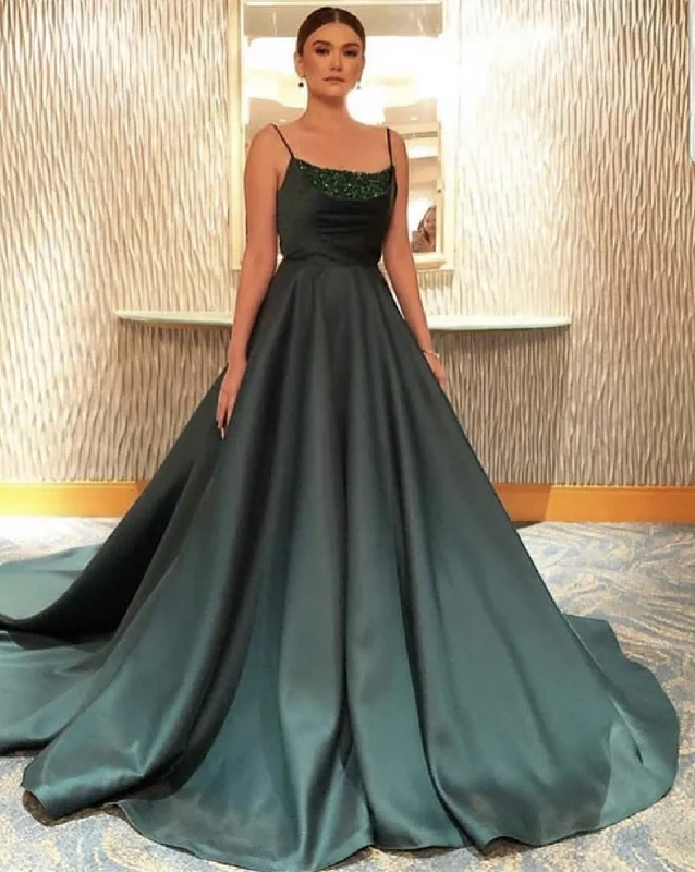 Spaghetti Straps Beaded Neckline Satin Ball Gowns Prom Dresses Tunics Luxurious premium