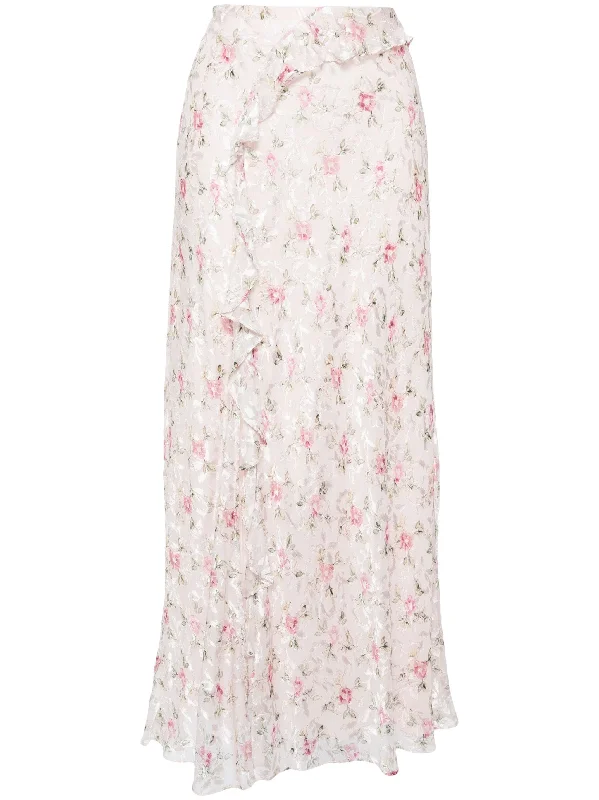 SUMI FLORAL-PRINT FIL COUPÉ CHIFFON MAXI SKIRT boho skirt vibe