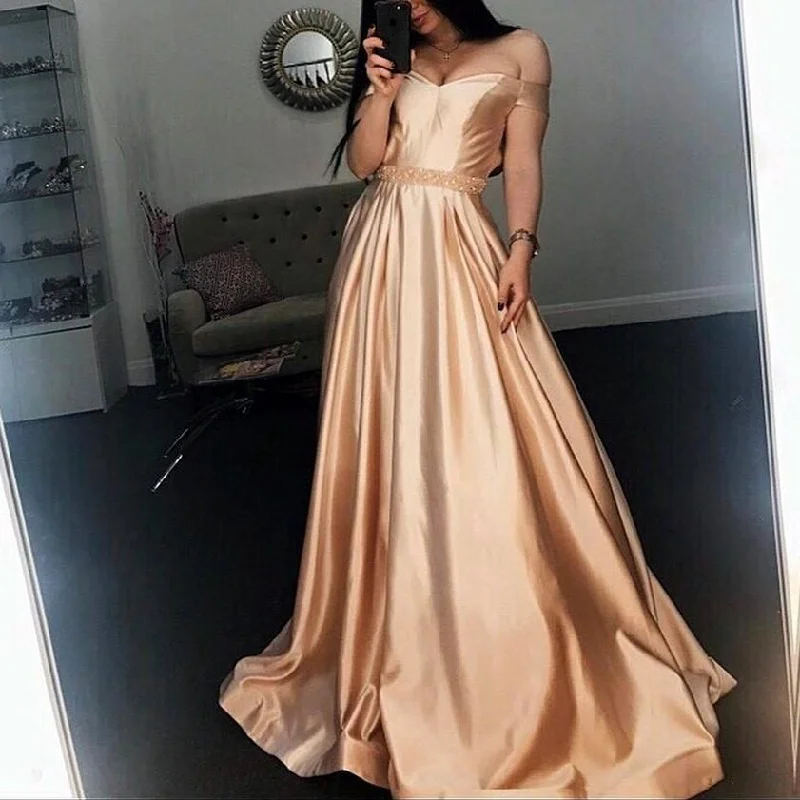 Long Champagne V Neck Evening Dress Off Shoulder Prom Gowns Tunics Practical durable
