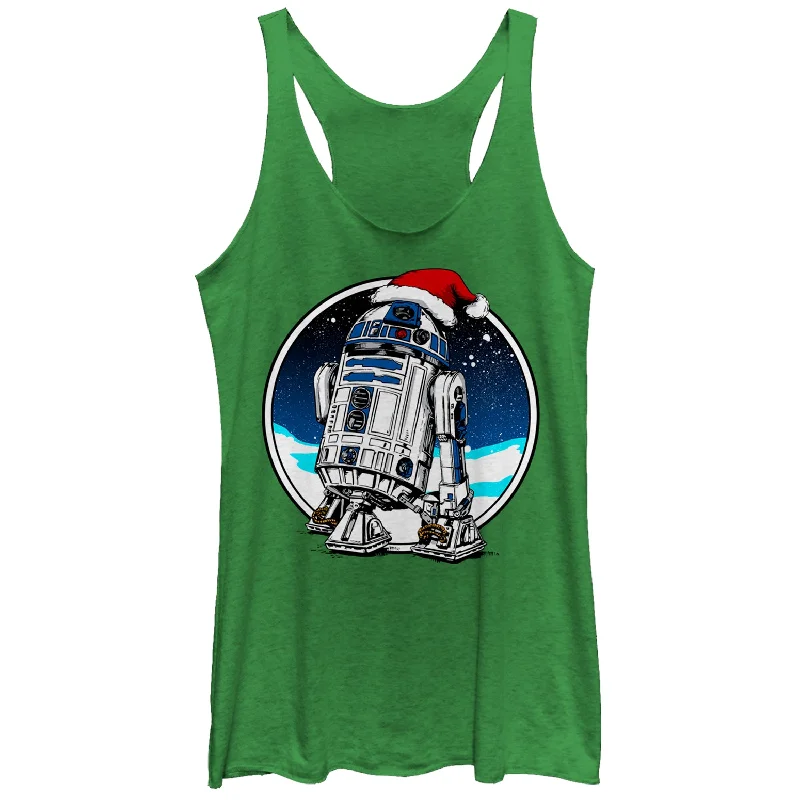 Women's Star Wars Christmas R2-D2 Santa Hat Racerback Tank Top one shoulder tank