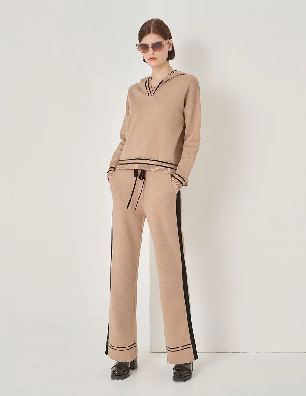 MARYLING Camel Hooded Knitted Sweater Graphic Sweater Embroidered Appliqued