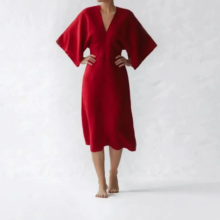 Linen Dress Yuko Red by Seaside Tones Maxi Flowy Bohemian