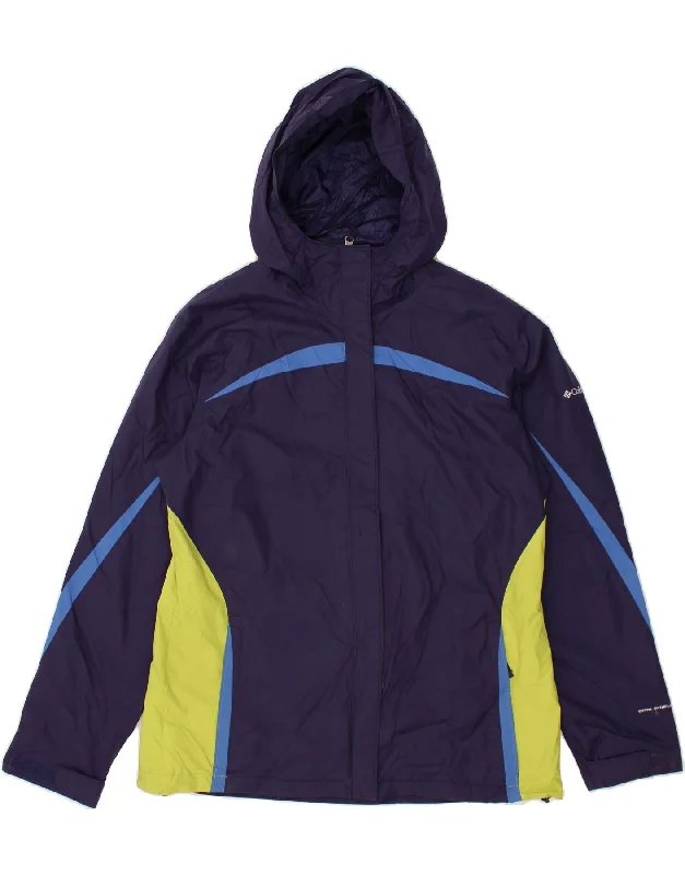 COLUMBIA Womens Omni-Shield Rain Jacket UK 16 Large Navy Blue Colourblock Fleece Fabric Down Fabric Feather Fabric