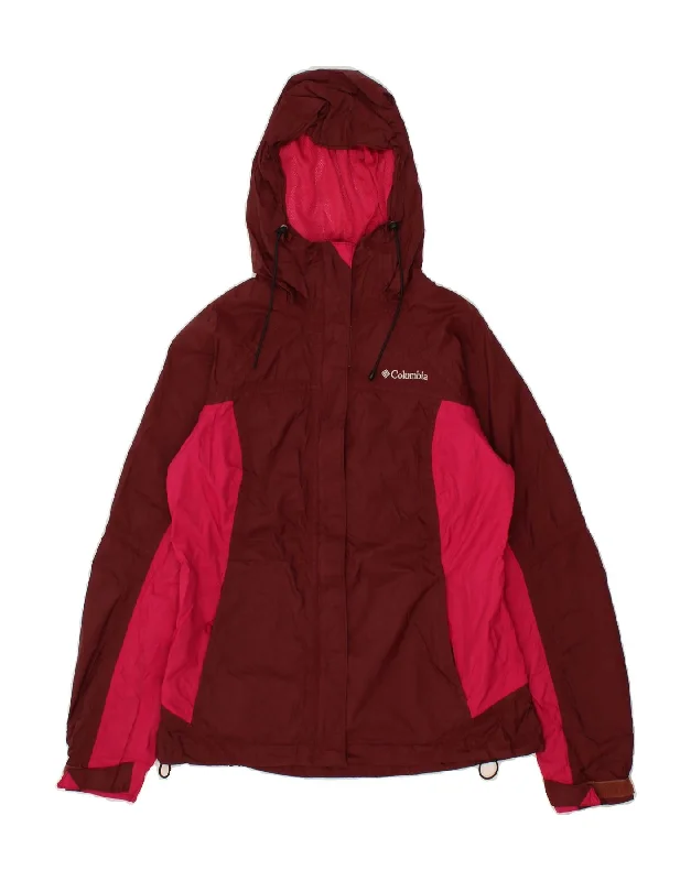 COLUMBIA Womens Hooded Rain Jacket UK 6 XS Maroon Colourblock Nylon Belted Jacket Elasticated Jacket Padded Jacket COLUMBIA Womens Hooded Rain Jacket UK 6 XS Maroon Colourblock Nylon Belted Jacket Elasticated Jacket Padded Jacket