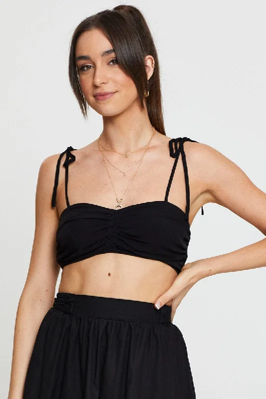 Black Crop Top Sleeveless Satin Fabric Silk Fabric Chiffon Fabric
