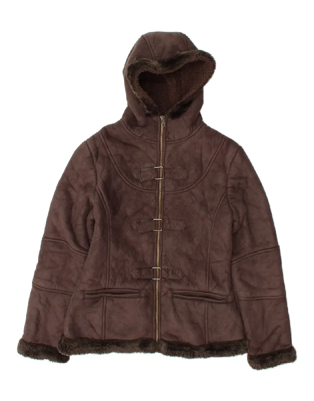 AVENUE Womens Hooded Sherpa Jacket UK 12 Medium Brown Polyester Appliqued Jacket Beaded Jacket Sequined Jacket AVENUE Womens Hooded Sherpa Jacket UK 12 Medium Brown Polyester Appliqued Jacket Beaded Jacket Sequined Jacket