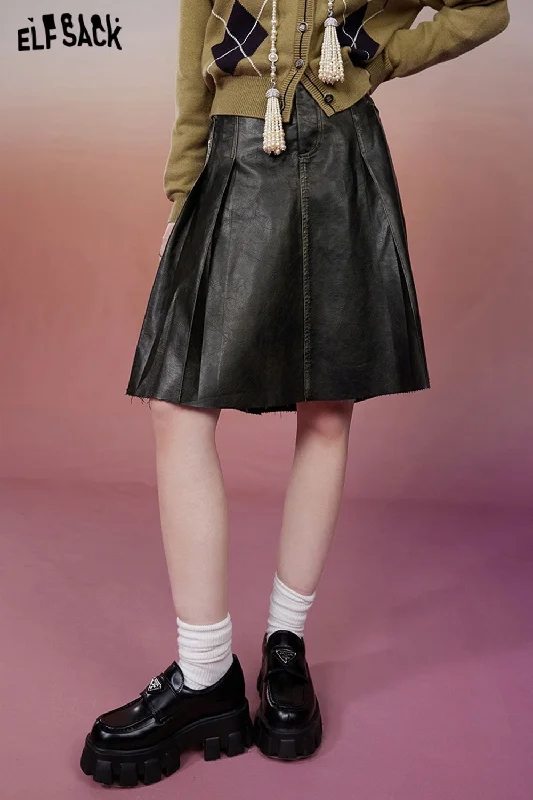ELFSACK Gyary Y2K 2000s PU Skirt Women 2023 Winter New Korean Fashion Designer Bottom cotton skirt soft