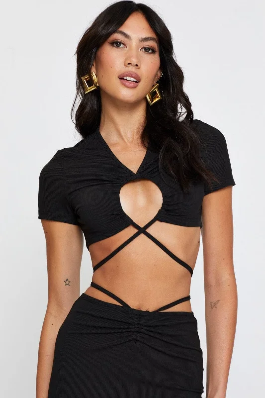 Black Crop Top Short Sleeve Summer Crop Top Casual Short Sleeve