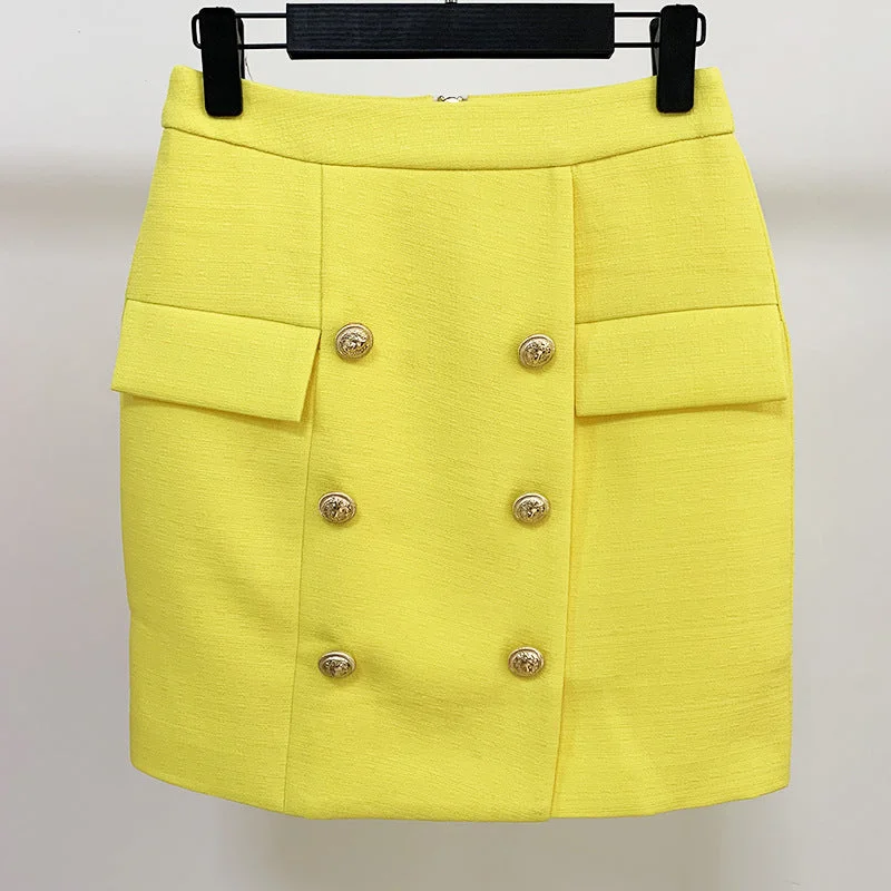 Hight Waisted Yellow Formal Skirt Gold-tone Mini Skirt for Ladies corduroy skirt cozy