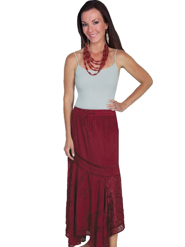 Scully Honey Creek Womens Burgundy 100% Rayon Multi-Fabric Skirt tiered skirt playful