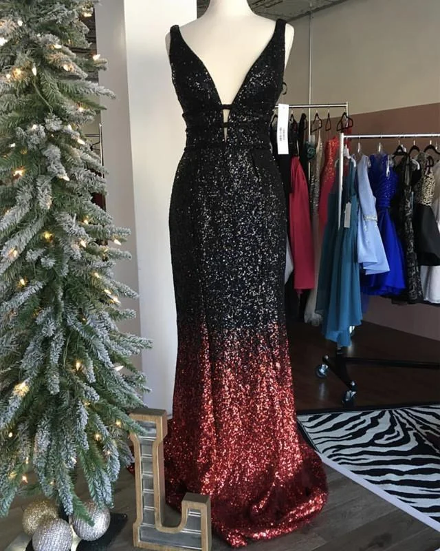 Ombre Mermaid V-neck Court Train Prom Sequins Dresses Tunics Timeless classic