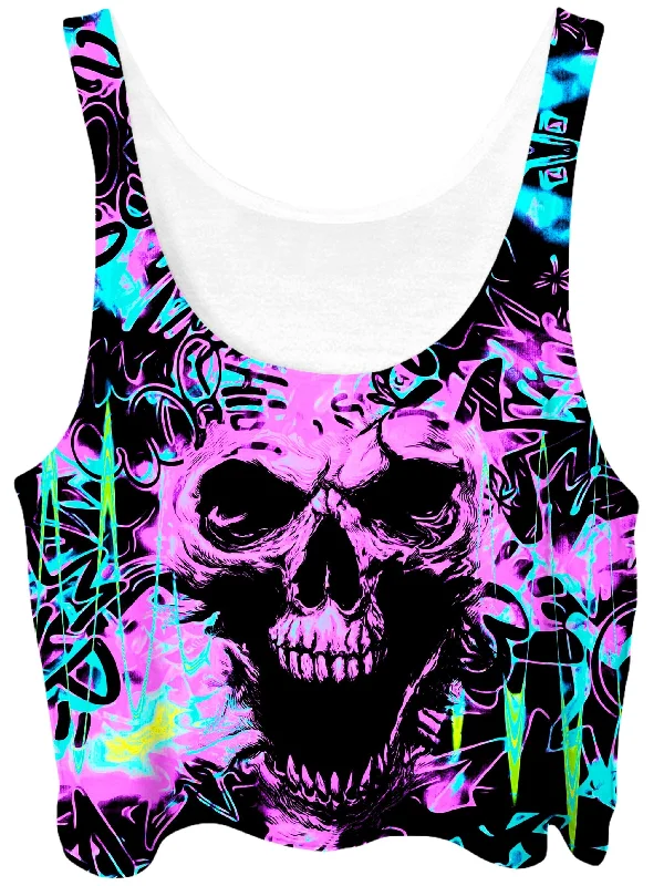 Skull Graffiti Crop Top Mesh Canvas Denim