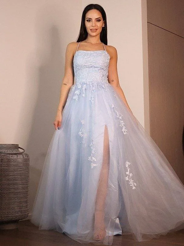 A-Line/Princess Lace Ruffles Spaghetti Straps Sleeveless Floor-Length Dresses Tunics Luxurious high-end