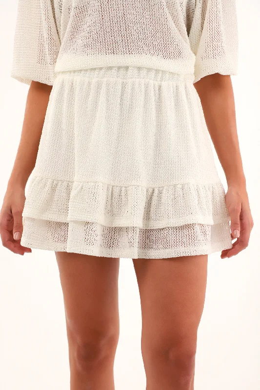 Women's short skirt with frills in raw hem elastic waist skirt