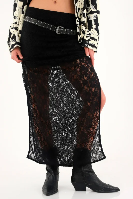 Women's black lace skirt with short lining velvet skirt plush