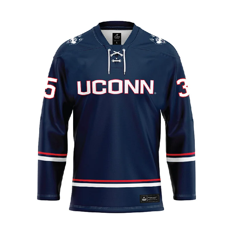 UConn - NCAA Women's Ice Hockey : Shannon Moran - Navy Hockey Jersey Long Sleeve Jersey Tee