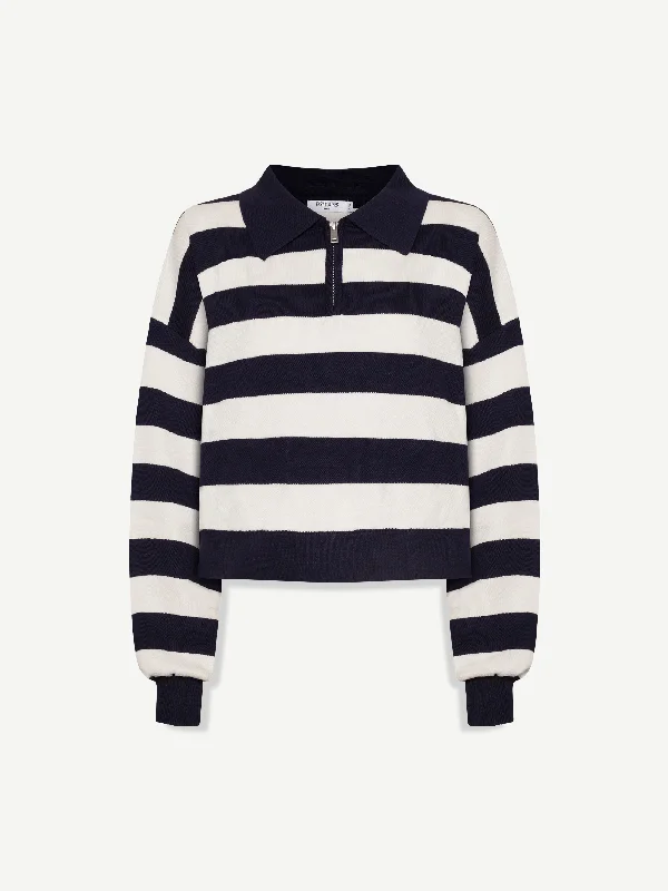 Striped Elise Sweater Boat Neck Shawl Collar Notched Collar