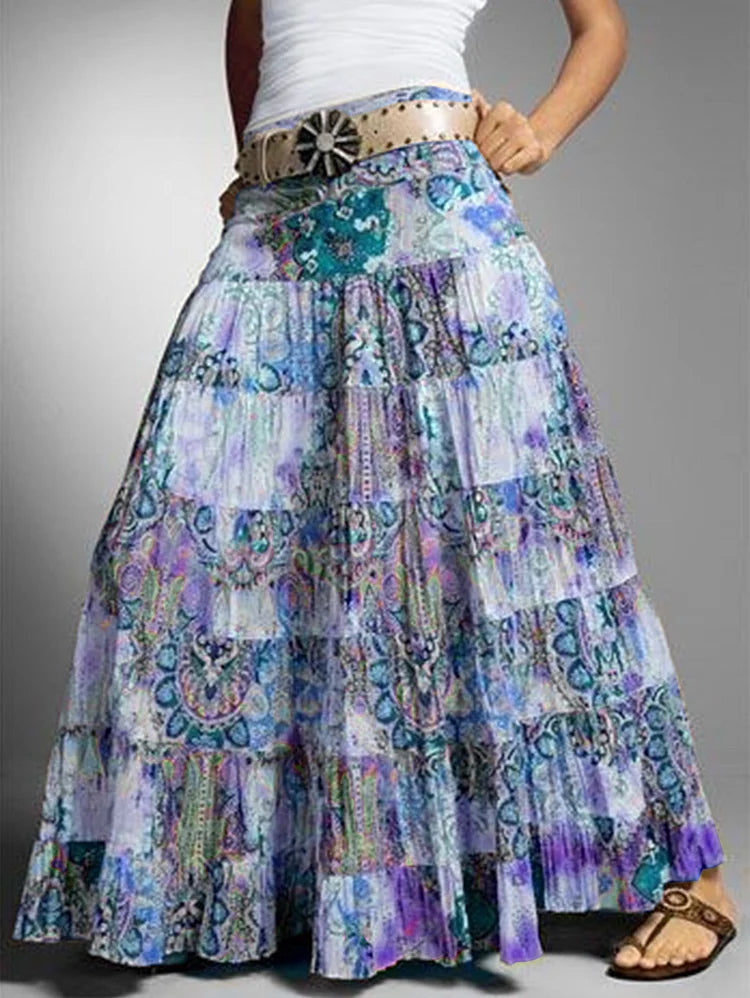 Beautiful Blue Print Gypsy Boho Maxi Skirt corduroy skirt comfortable