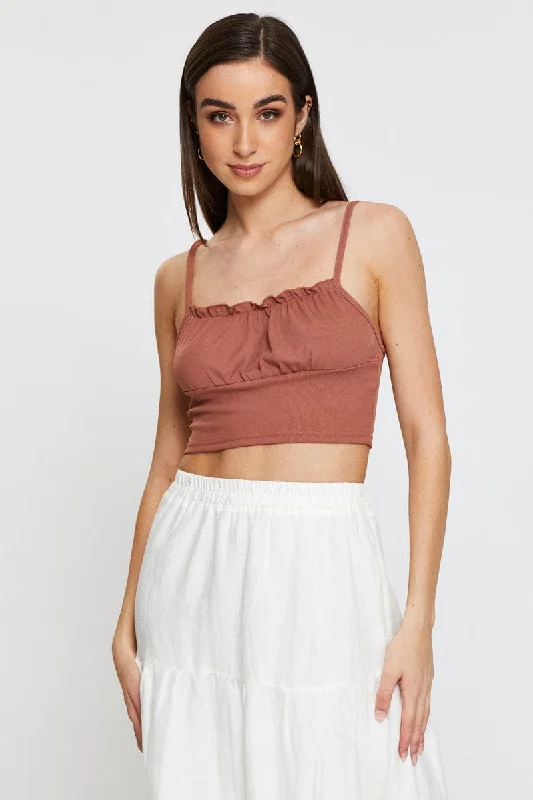 Brown Crop Top Casual Formal Business