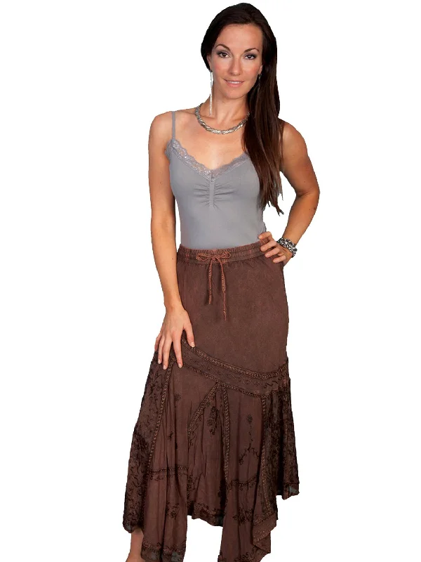 Scully Honey Creek Womens Multi-Fabric Skirt Copper 100% Rayon Long a-line skirt cut