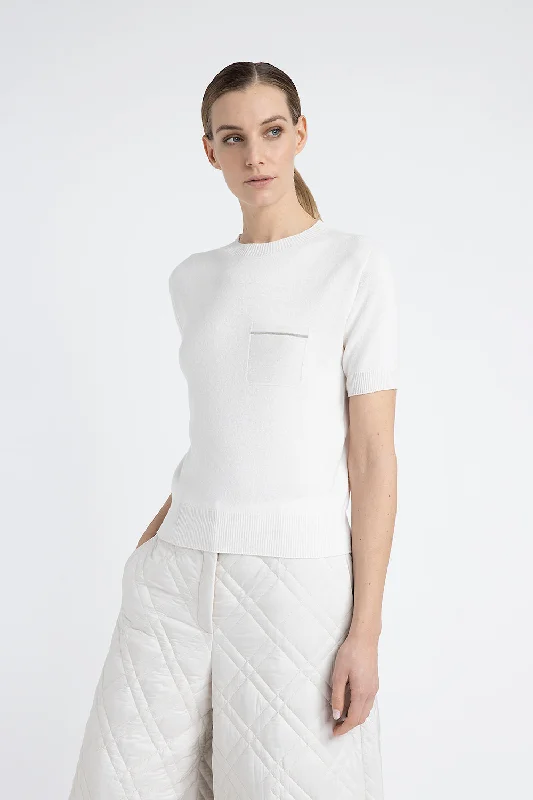 Pure cashmere short-sleeved sweater Fitted Slim Tailored