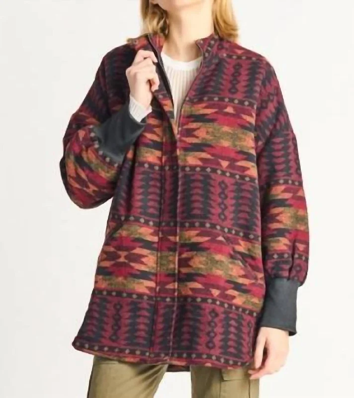 Geo Zip Front Printed Jacket In Afghan Burgundy Geo Herringbone Jacket Houndstooth Jacket Plaid Jacket Geo Zip Front Printed Jacket In Afghan Burgundy Geo Herringbone Jacket Houndstooth Jacket Plaid Jacket