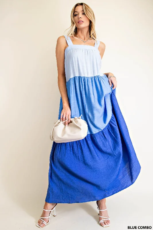 Colorblock Tiered Dress - blue Tunics Wedding white