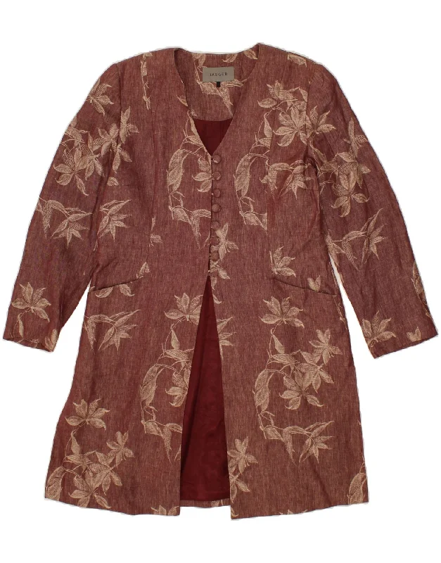 JAEGER Womens Longline Blazer Jacket UK 16 Large Burgundy Floral Hooded Jacket Caped Jacket Shawl Collar Jacket JAEGER Womens Longline Blazer Jacket UK 16 Large Burgundy Floral Hooded Jacket Caped Jacket Shawl Collar Jacket
