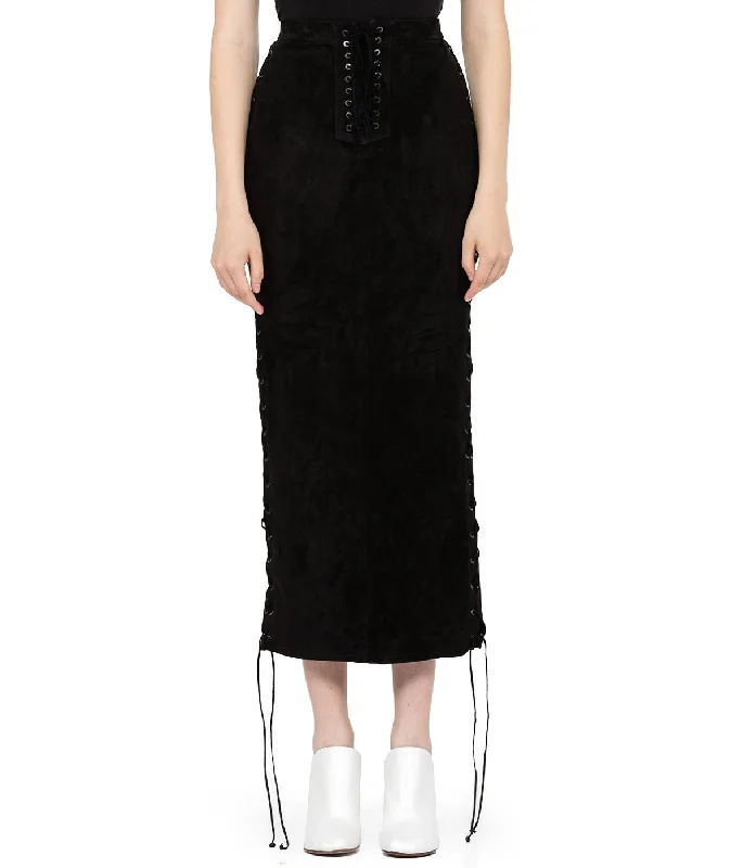 Black Suede Lace-Up Skirt wrap skirt elegant